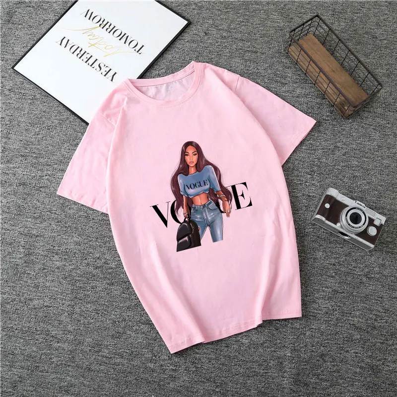 Poleras Mujer De Moda летняя футболка Женская Vogue с буквенным принтом Vogue Harajuku футболка плюс размер панк Футболка Camiseta Mujer - Цвет: 2075-Pink
