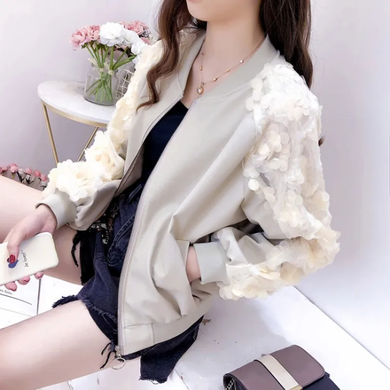 

Designer New Loose Fit Sequins Womens Faux Leather Jackets Long Sleeve O-Neck Zip Female PU Leather Casual Coats Streetwear