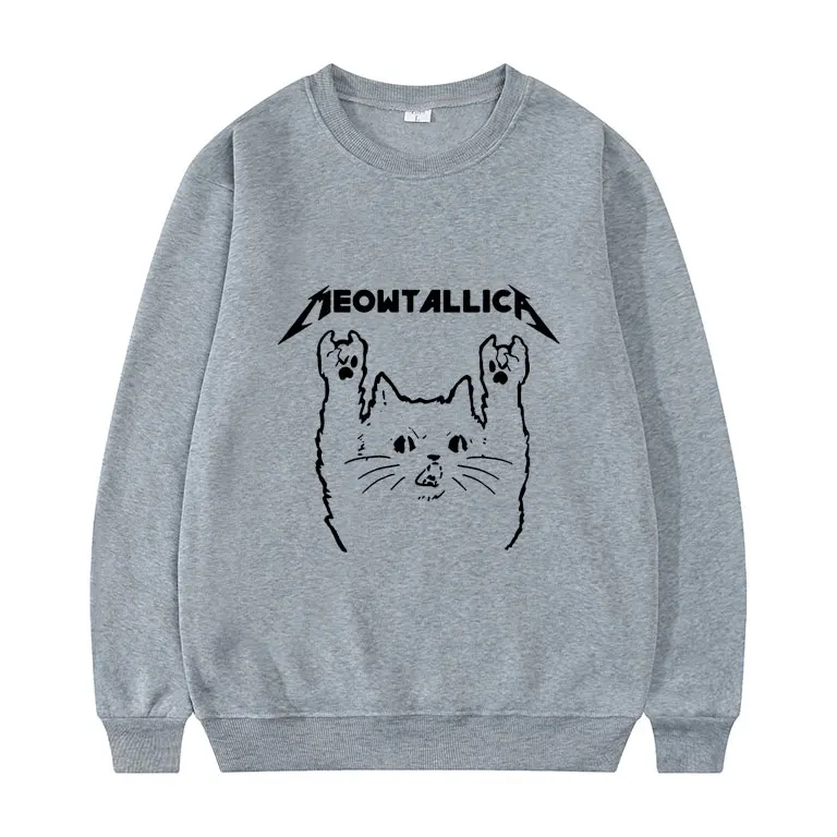 

Cat Meowtallica Cat Rock Music Print Sweatshirt Men Women Hip Hop Style Pullover Unisex Fashion Cool Tracksuit Harajuku Clothing