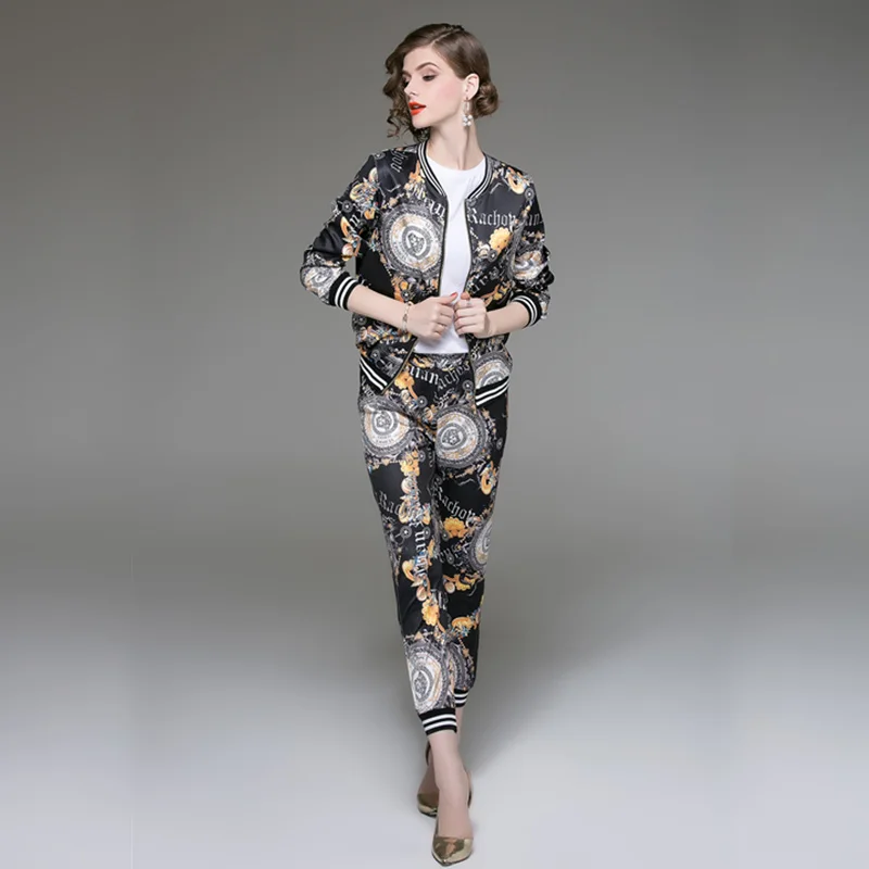 XXL комплект из двух предметов женские костюмы топ с длинными рукавами и принтом