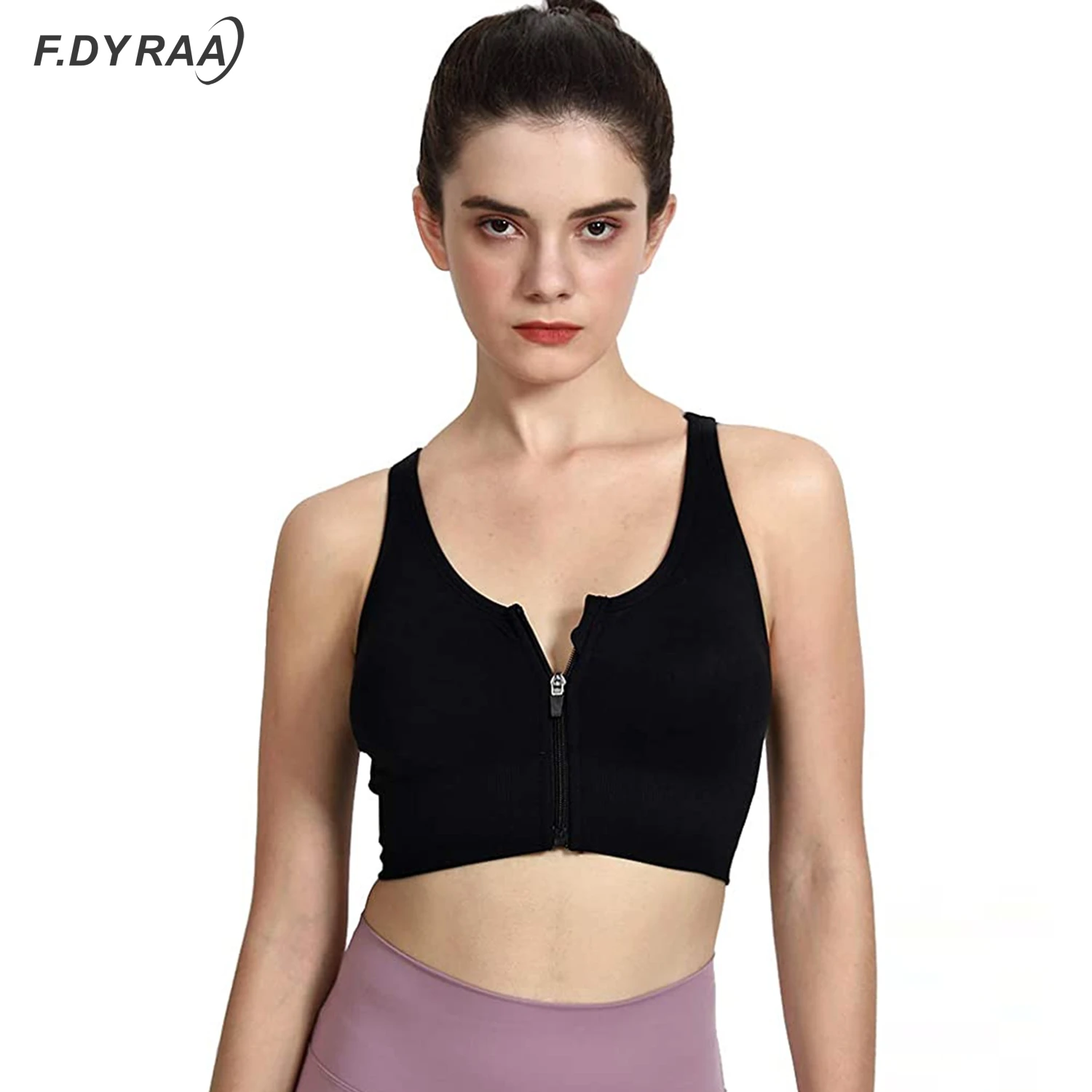 F.DYRAA Front Zipper Sports Bra Sexy Women Solid Yoga Tank Crop Top Fitness Push up Shockproof Bra Running Athletic Fast Dry