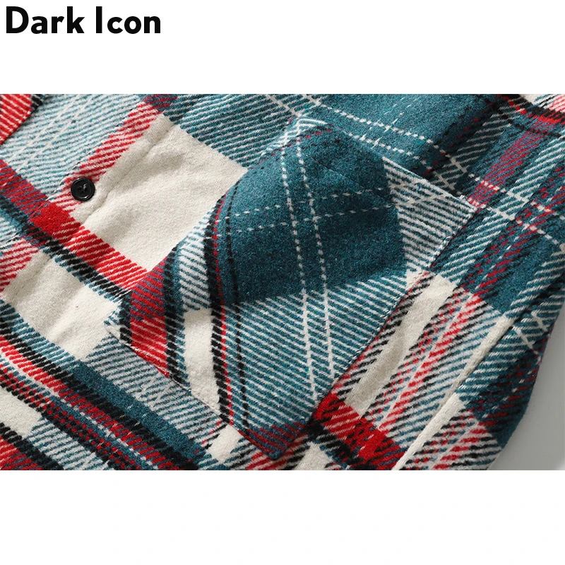 Темно-икона отложной воротник Ретро фланелевые клетчатые рубашки мода харадзюку