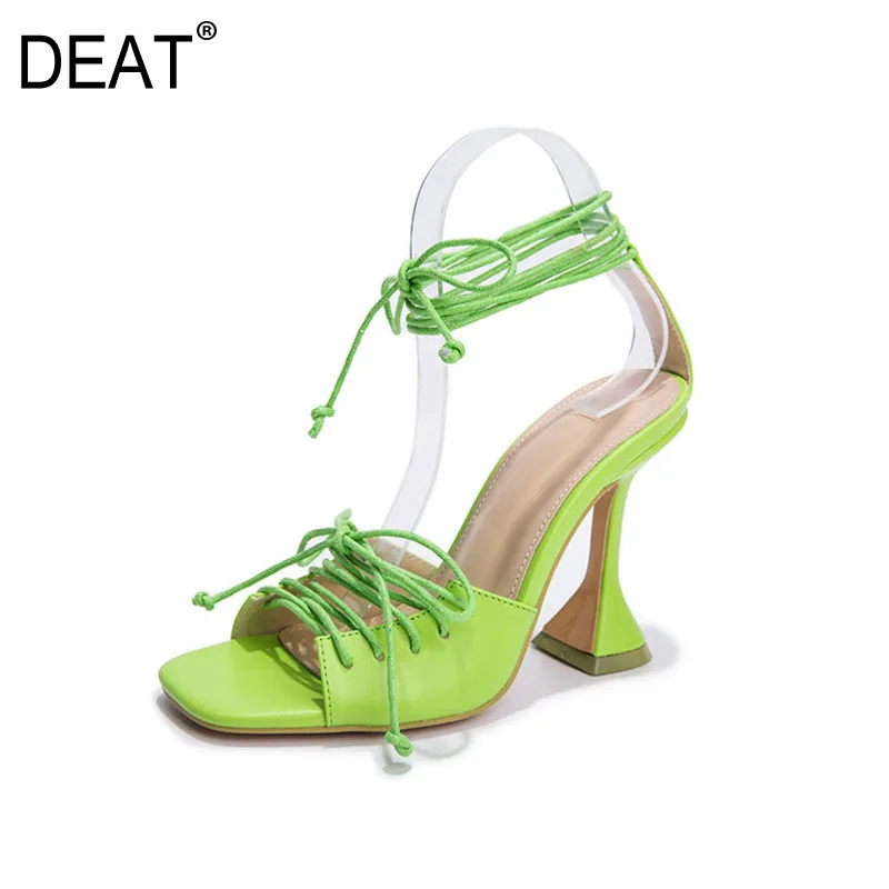 Женские босоножки из ПУ кожи [DEAT] черные с квадратным носком и завязками на