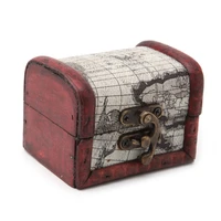 1pc vintage wooden map storage box metal locking jewelry cufflinks chest case
