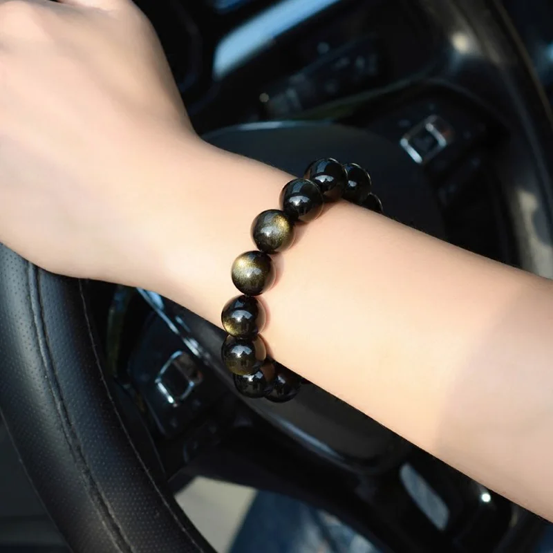 Браслет из натурального золотистого обсидиана нефрита круглые бусины браслет