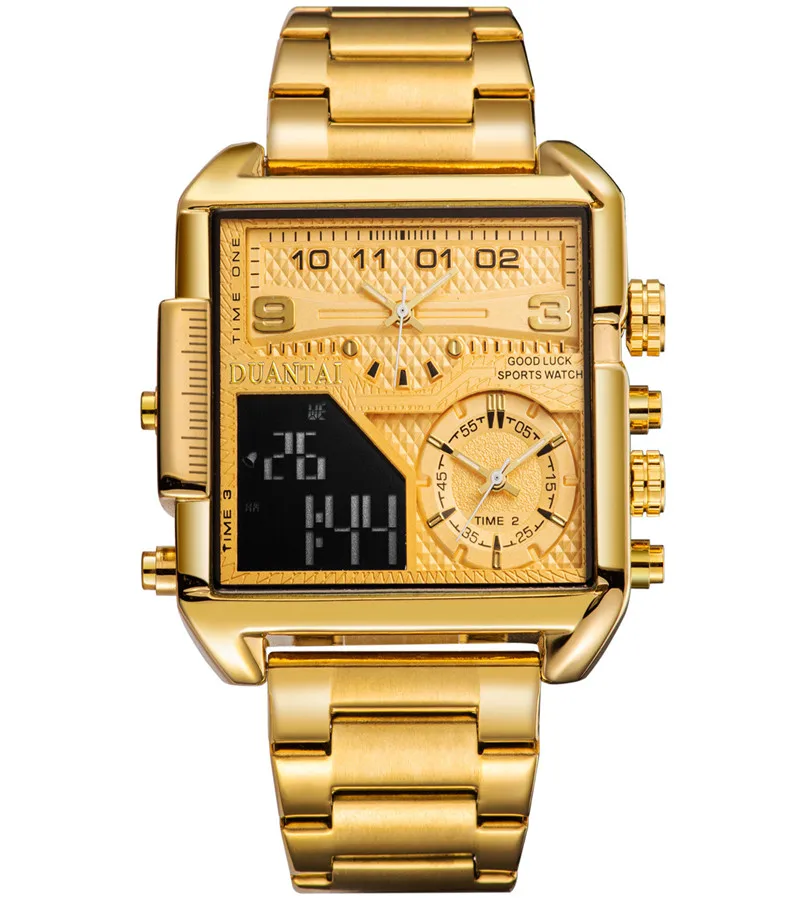 

2021 Новый Топ Роскошные брендовые Модные мужские кварцевые часы из нержавеющей стали спортивные квадратные цифровые аналоговые большие ква...