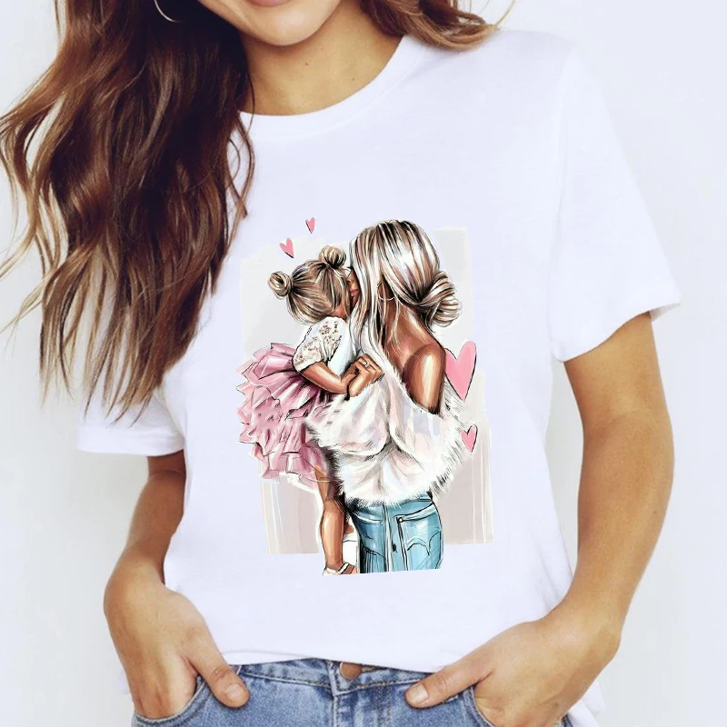 

T-shirts Top for Women Mom of Boys Happy Life Mama Mother Cartoon Clothing Print Lady Graphic T Shirt Ladies Female Tee T-Shirt