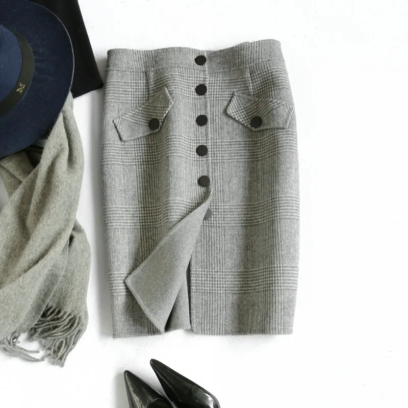 Высококачественная Женская шерстяная клетчатая юбка двухсторонняя Осенняя