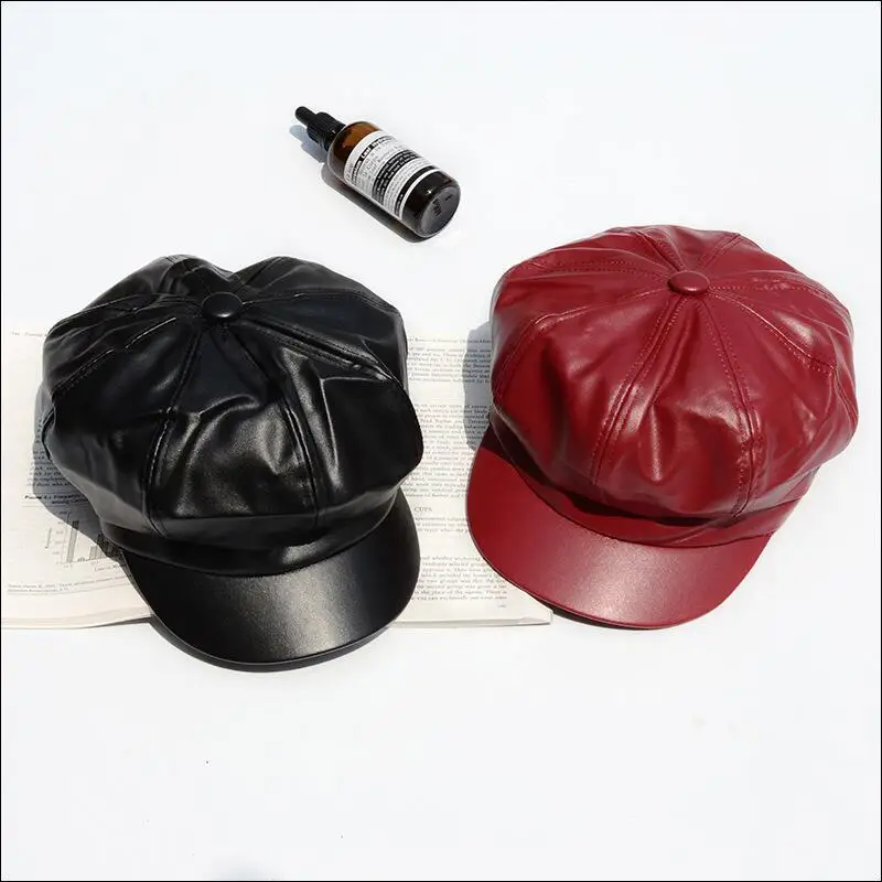 ПУ кожаный берет шляпа зимние шапки для мужчин и женщин маляр кепка газетчика