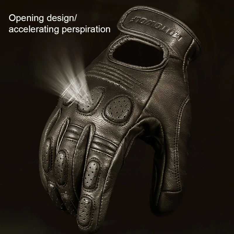 

Motorcycle Genuine Leather Gloves Men's Full FingerSkin Goat Touch Screen Protective Motorbike Gloves For Riding,Climbing,Hiking