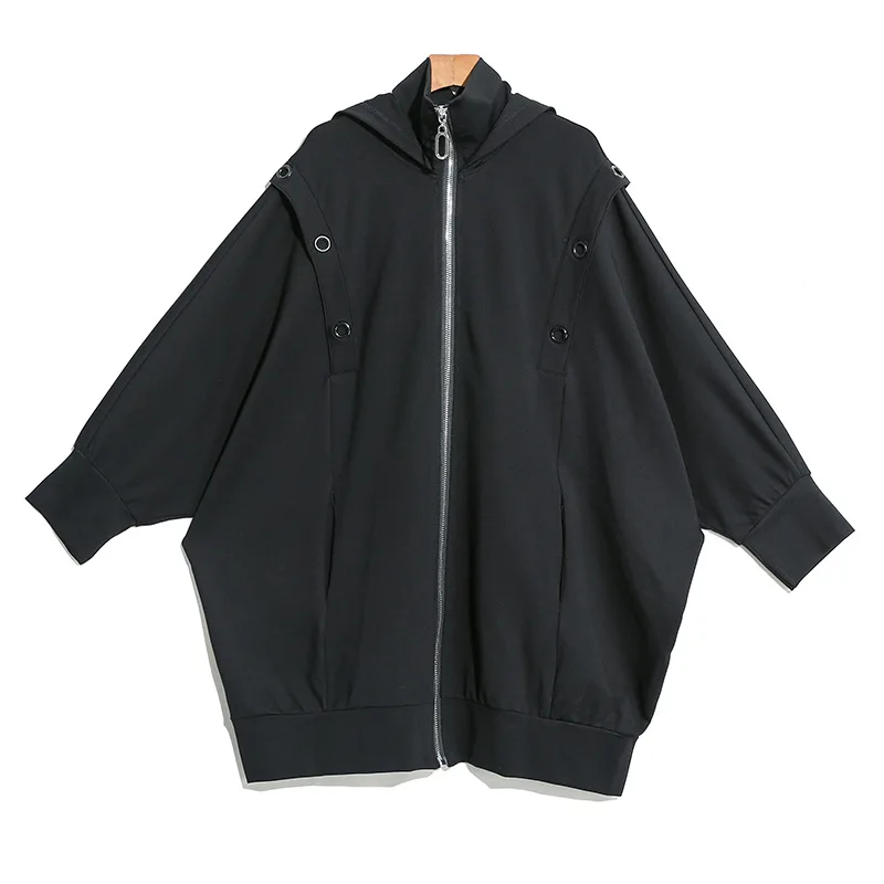 J243 Black Новинка, корейский стиль, женские зимние черные длинные толстовки с капюшоном, толстовка с рукавом летучая мышь, на молнии, Женская свободная толстовка с капюшоном, джемпер J243 - Цвет: J243 Black