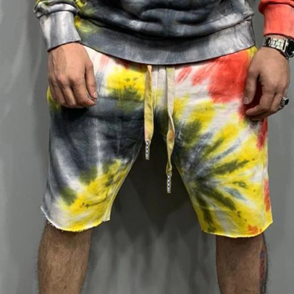 

Casual Men Outfits Tie Dye Hoodies And Short Pants Sport Style 2021 Spring Autumn Male Tracksuits 2 Pieces Suits Sets Daily