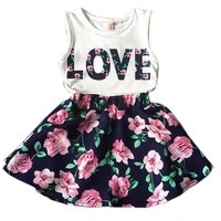 flower girls clothes casual summer toddler children clothing set love letter vests skirst kids suits for 2 3 4 5 6 7 8 9 10 year