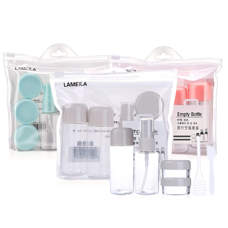 

8PCS Refillable Travel Bottles Set Package Cosmetics Bottles Plastic Pressing Spray Bottle Makeup Tools Kit For Travel UNISEX