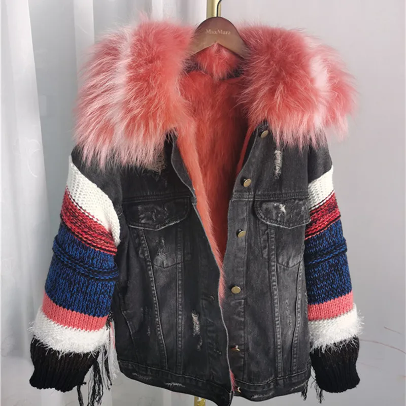 Enlarge 2022 Denim Parka Winter Jacket Women Real Fur Coat Thick Warm Natural Fox Fur Liner Outerwear
