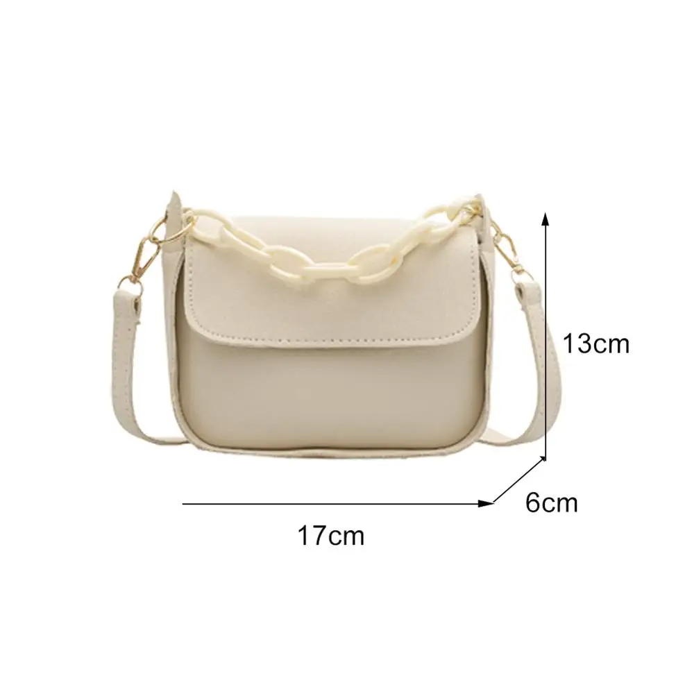 

Fashion Women Pure Color PU Leather Shoulder Bag Female Acrylic Chain Small Square Ladies Crossbody Messenger Handbag
