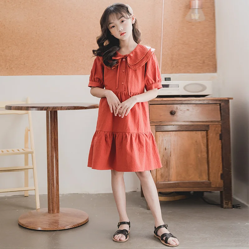

2020 Summer New Cotton Toddler Girls Dress Kids Cute Dress Teen Children Elegant Dress Baby Princess Dress Bow Ruffles, #8512
