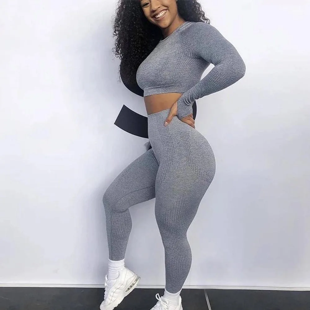 

Seamless Sportswear Women Sport Set Fitness Suit Workout Clothes for Women Gym Wear Long Sleeve Top and Leggings Set Yoga Suit