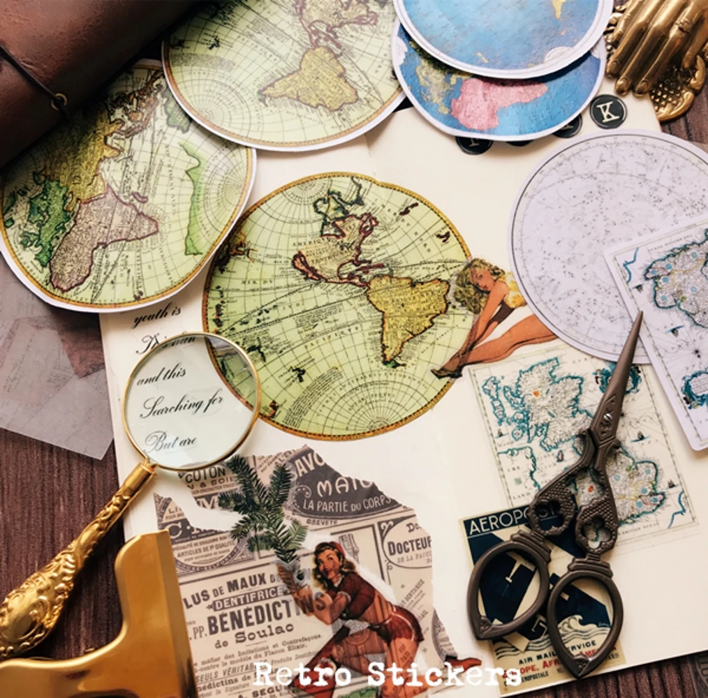 

6Pcs/Set Vintage Map Vellum Paper Sticker DIY Craft Scrapbooking Album Junk Journal Planner Decorative Stickers