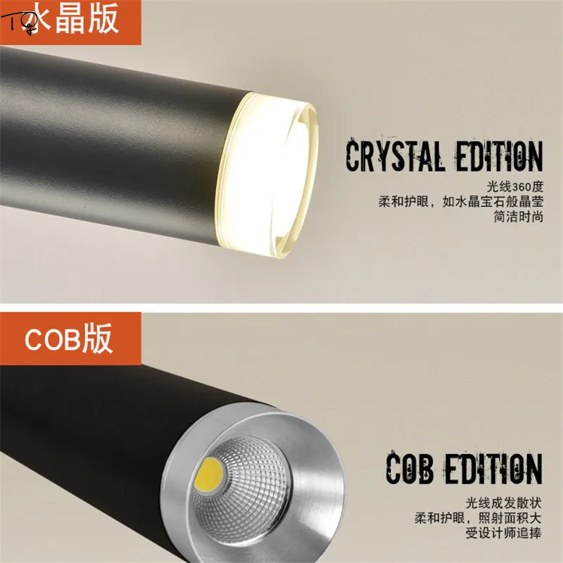 Modern Crystal Led Pendant Lights Cylindrical Long Restaurant White Black Bar Study Coffee Single Head Simple Creative Lamps | Лампы и