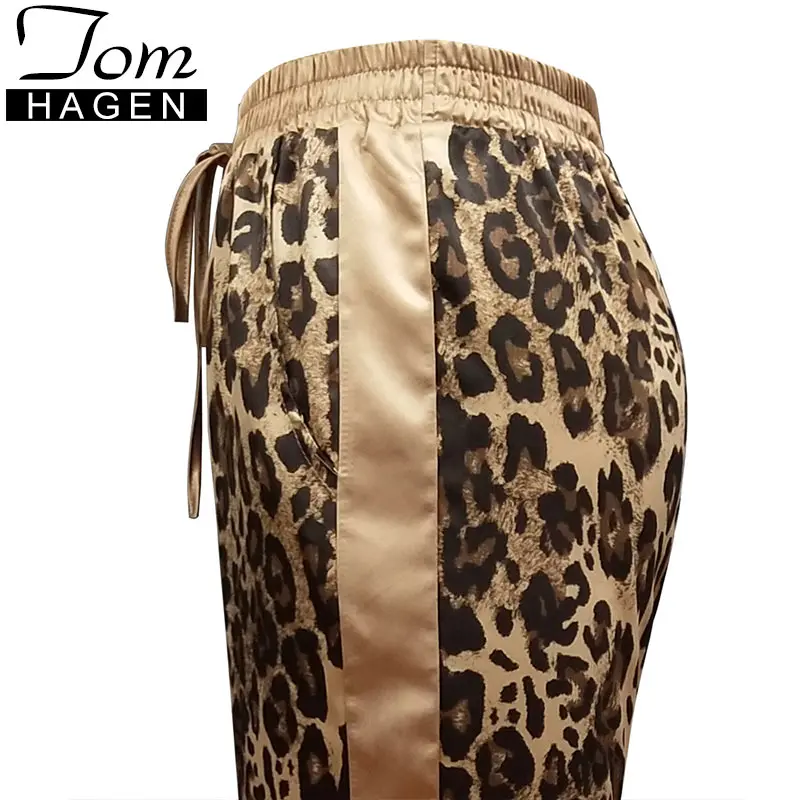 Женские леопардовые брюки в полоску на шнуровке вечерние Брюки-карандаш с