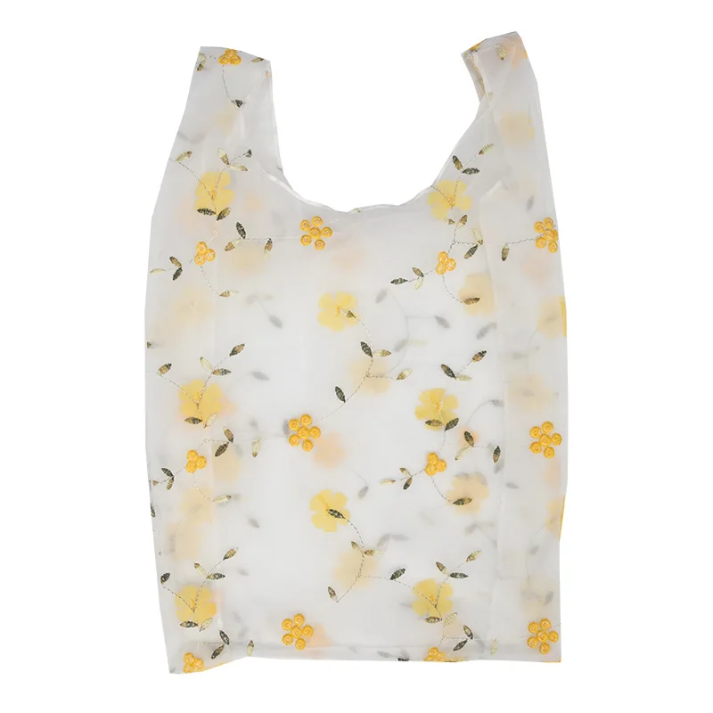 

Fashion Women Mesh Transparent Tote Bag Single Strap Shoulder Bag Lady Large Bucket Bags Female Fashion Shopping Handbag flower