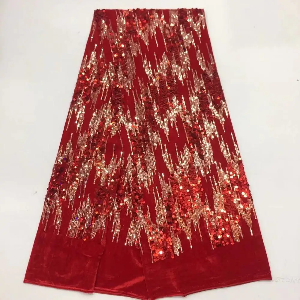 Нигерийская тесьма высокого качества с бархатным вышивкой и пайетками на сетке «Африкан он»