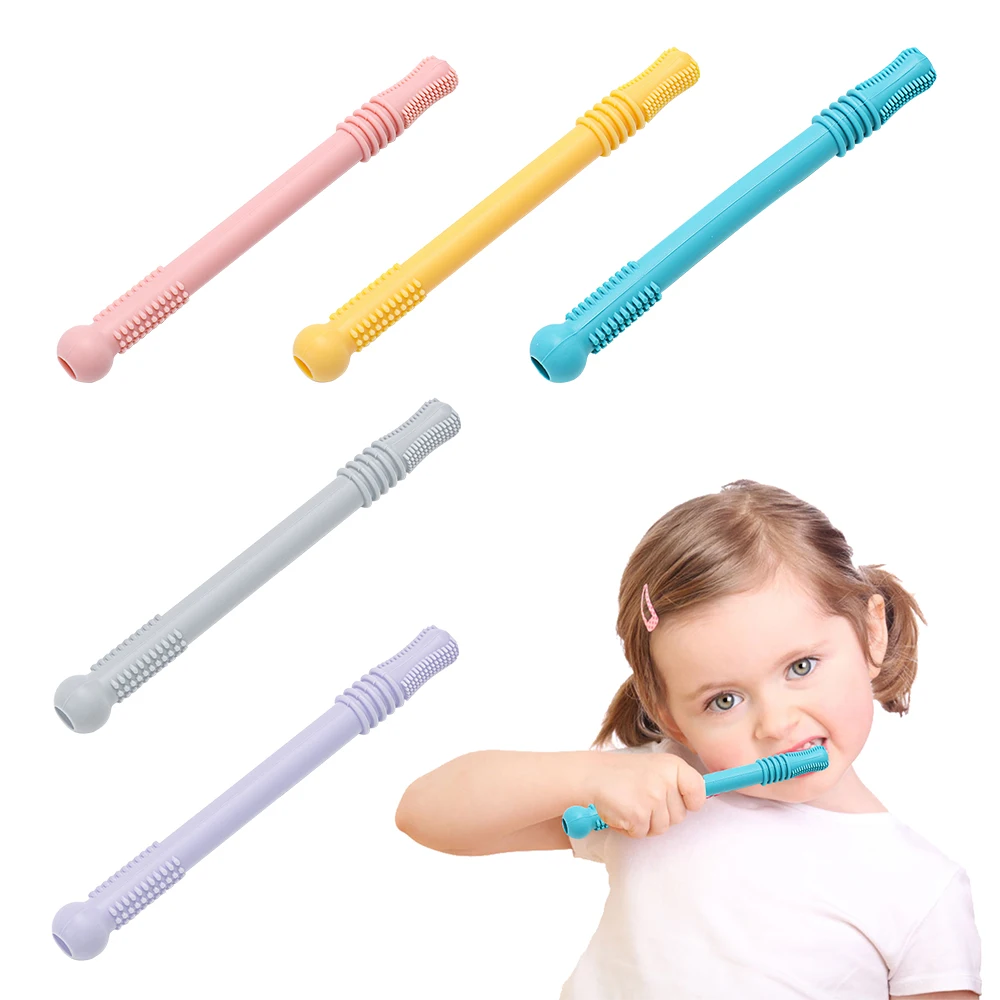 

1Pc Color Silica Gel Teether Toy Hollow Teether Tube Molar Toy Baby Molars Teether Toy Bendable Teether Stick Chewing Toy