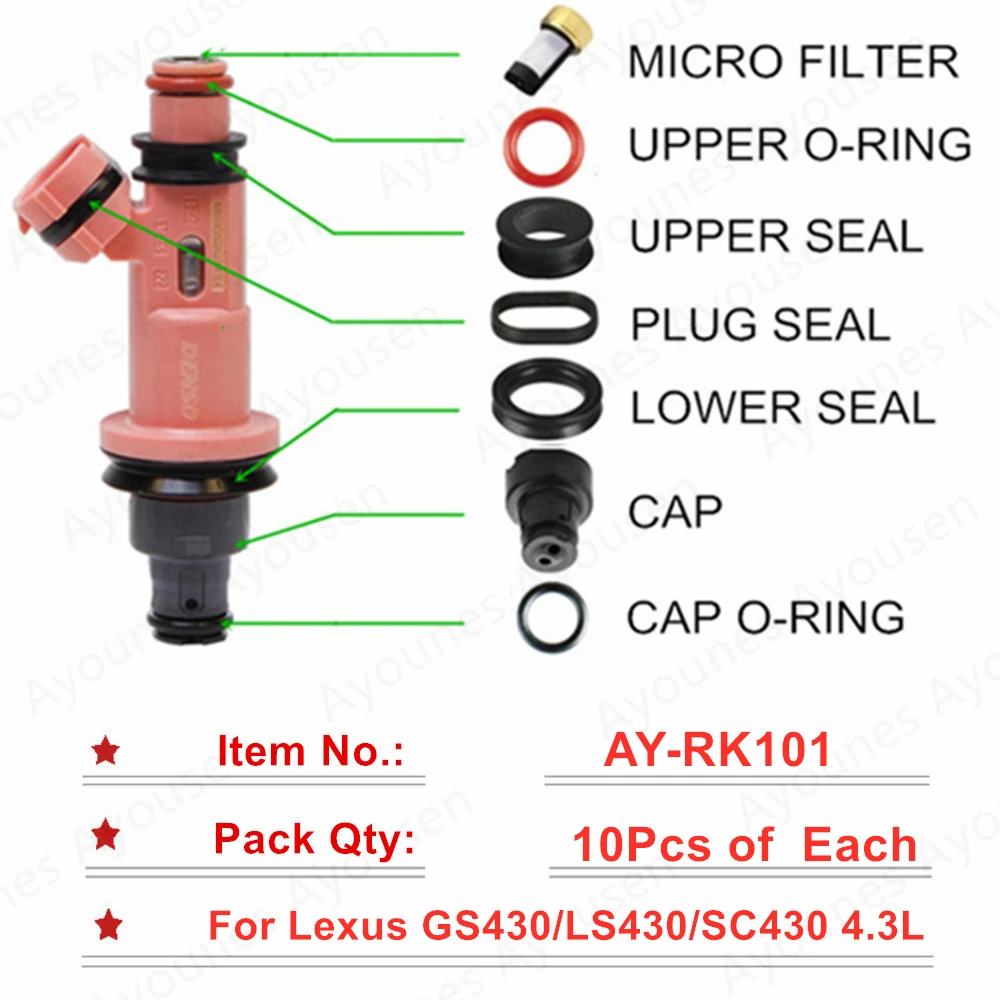 

10sets/70pcs For Toyota Lexus LS430 GS430 SC430 4.3L Fuel Injector Repair Sevince Kits For Parts 23250-50030 (AY-RK101)