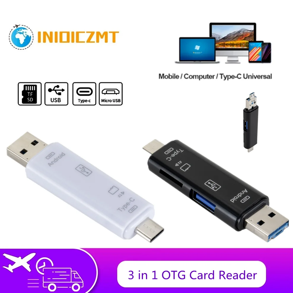 

INIOICZMT OTG USB 3-in-1 card reader Type-C&MicroUSB&USB3.0 All-In-1 High-speed OTG TF/USB Android computer expansion connector