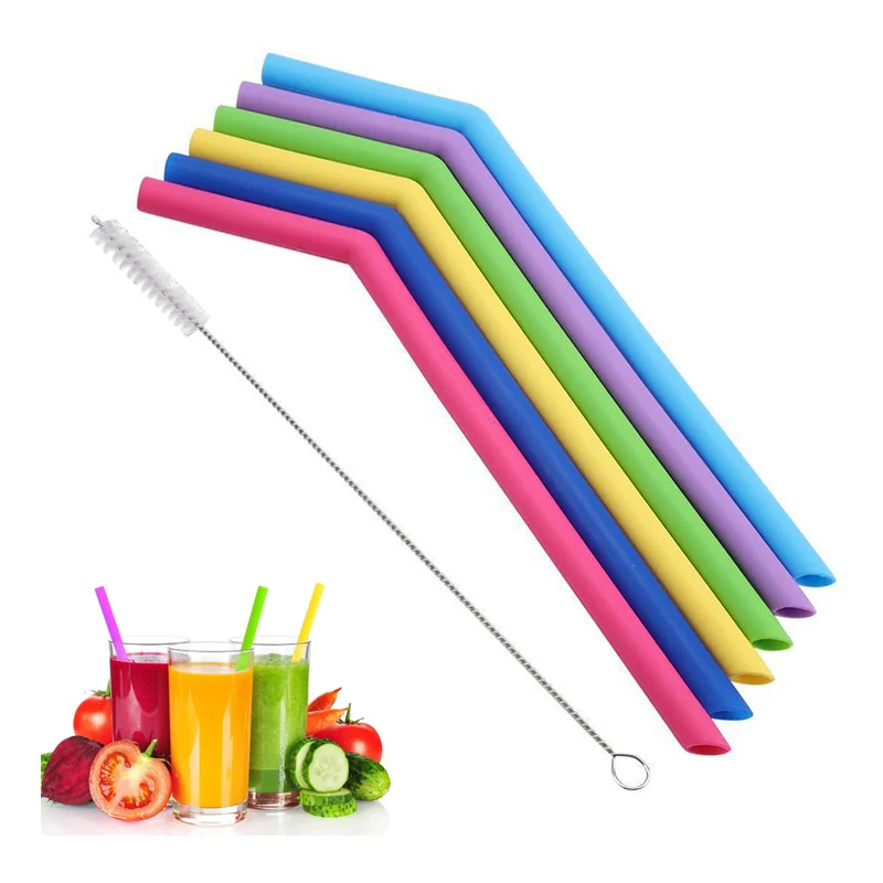 

Reusable Silicone Straw Straight Bent Drinking Straws Long Reusable Straw with Cleaning Brush Bar Party Straws Drinkware 25cm