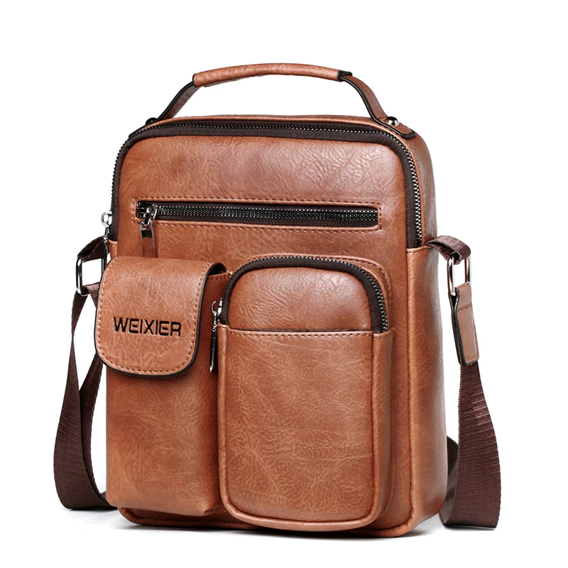 New Casual Men PU Leather Fashion Solid Zipper Shoulder Bags Small Travel Messenger High Capacity Bags Wholesale Good Quality