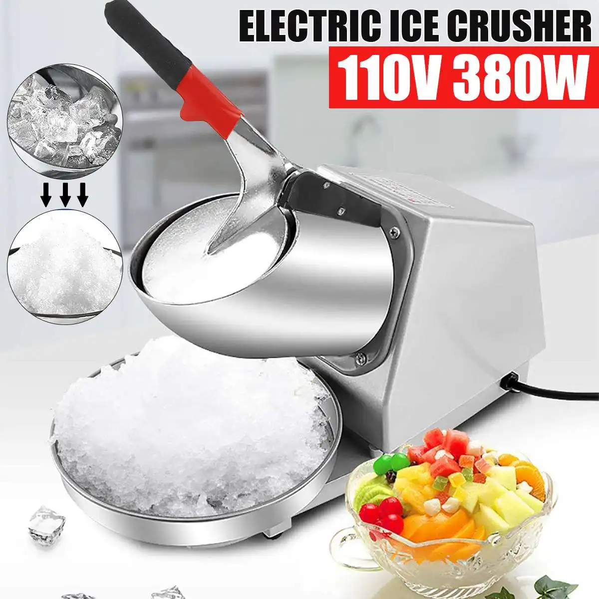 

380W 64kg/h Electric Double Blade Ice Crusher Commercial Milk Tea Shop Ice Machine Ice Maker Household Mini Slush Machines