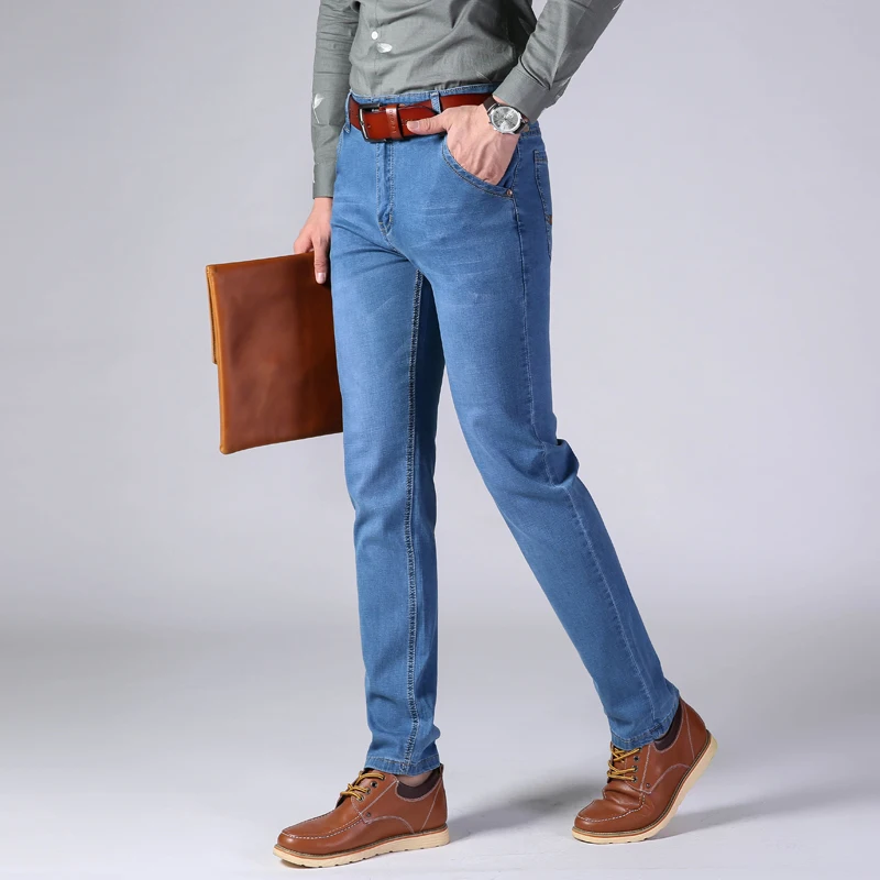 Jantour бренд Сезон весна лето Джинсы для мужчин деним джинсы мужские Slim Fit высокие