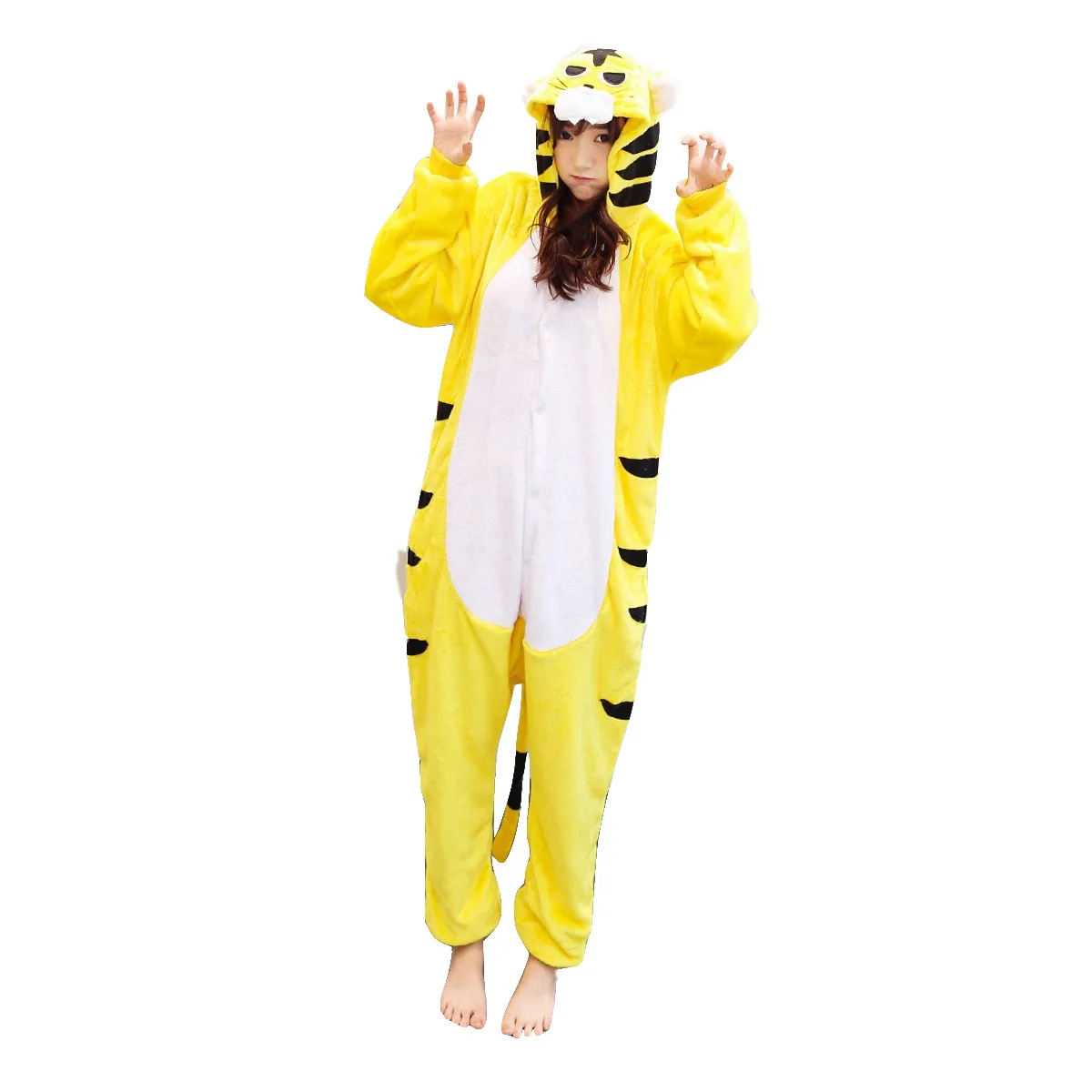 Soft Fabric Flannel Warm Tiger Nightwear Hooded Onsie Pyjamas Couple Pajamas Women Onesie Sleepwear Kigurumi Clothes