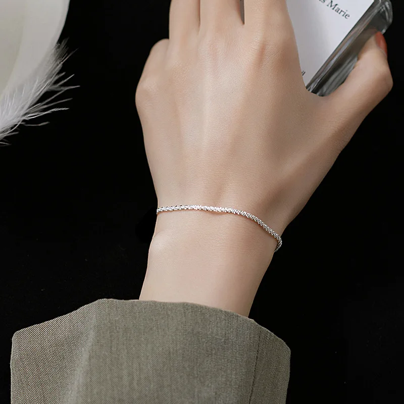 

Silver Plated Fashion Simple Shiny Chain Bracelet for Women Minimalist Adjustable Charm Bracelet Wedding Party Jewelry Girl Gift