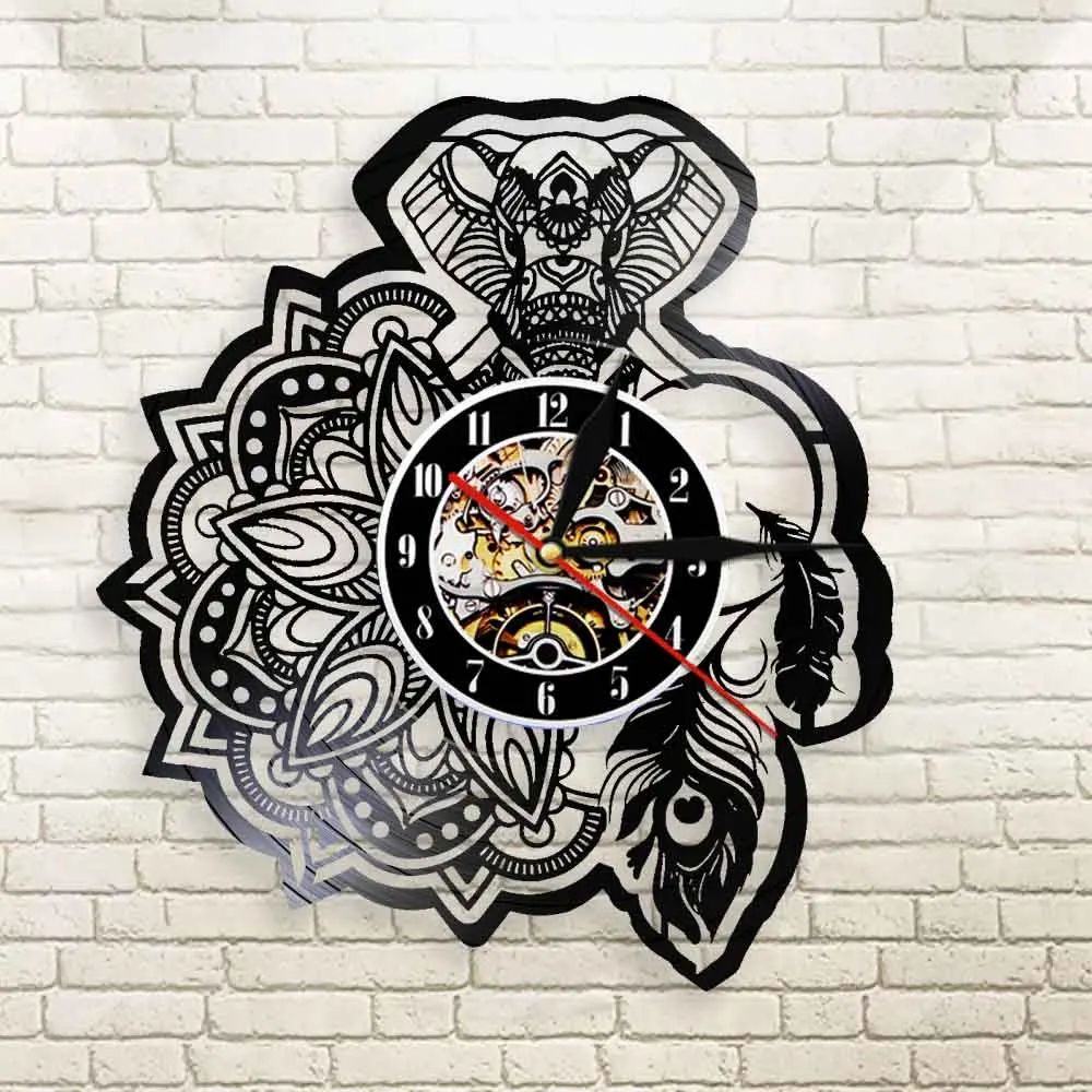 Настенные часы с цветочным рисунком слона мандалы Ганеш слон виниловая запись