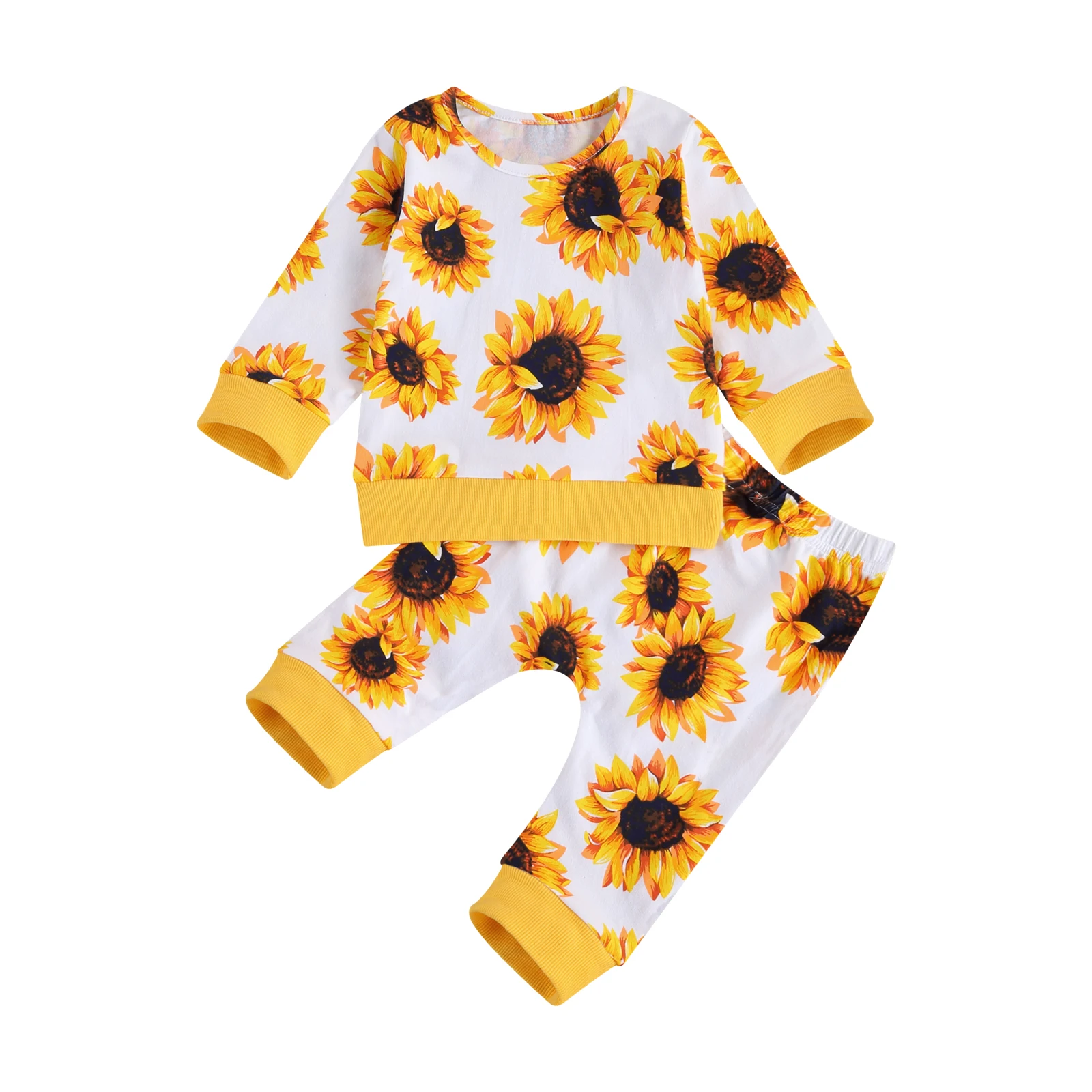 

Casual 0-3Y Infant Baby Girl Clothing Sunflower Print Long Sleeve Sweatshirt Top+Harem Pants Kids Fall 2pcs Set