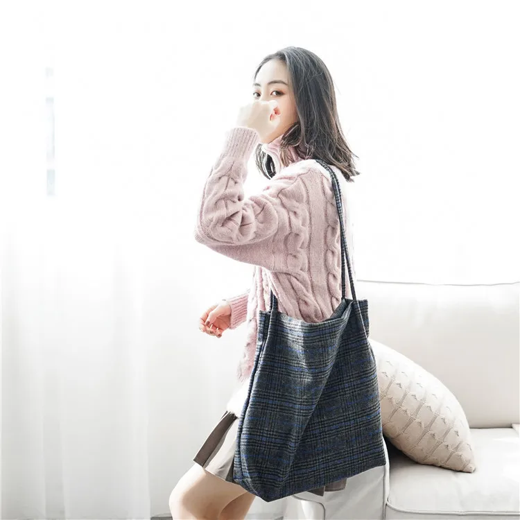 Осень-зима 2019 Женская шерстяная Холщовая Сумка через плечо винтажная клетчатая