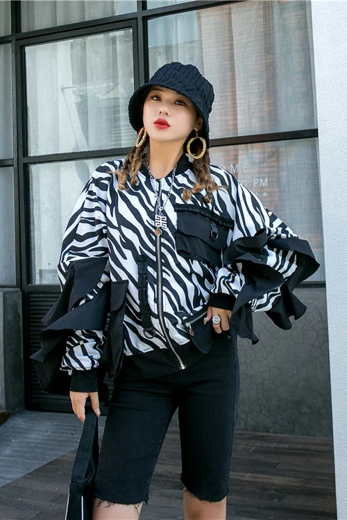 

Thailand fashion brand zebra pattern short jacket women 2020 autumn and winter retro port style fried street denim jacket