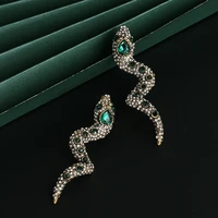 wholesale jujia punk long snake earrings for women statement jewelry european green crystal women drop earrings girl gifts