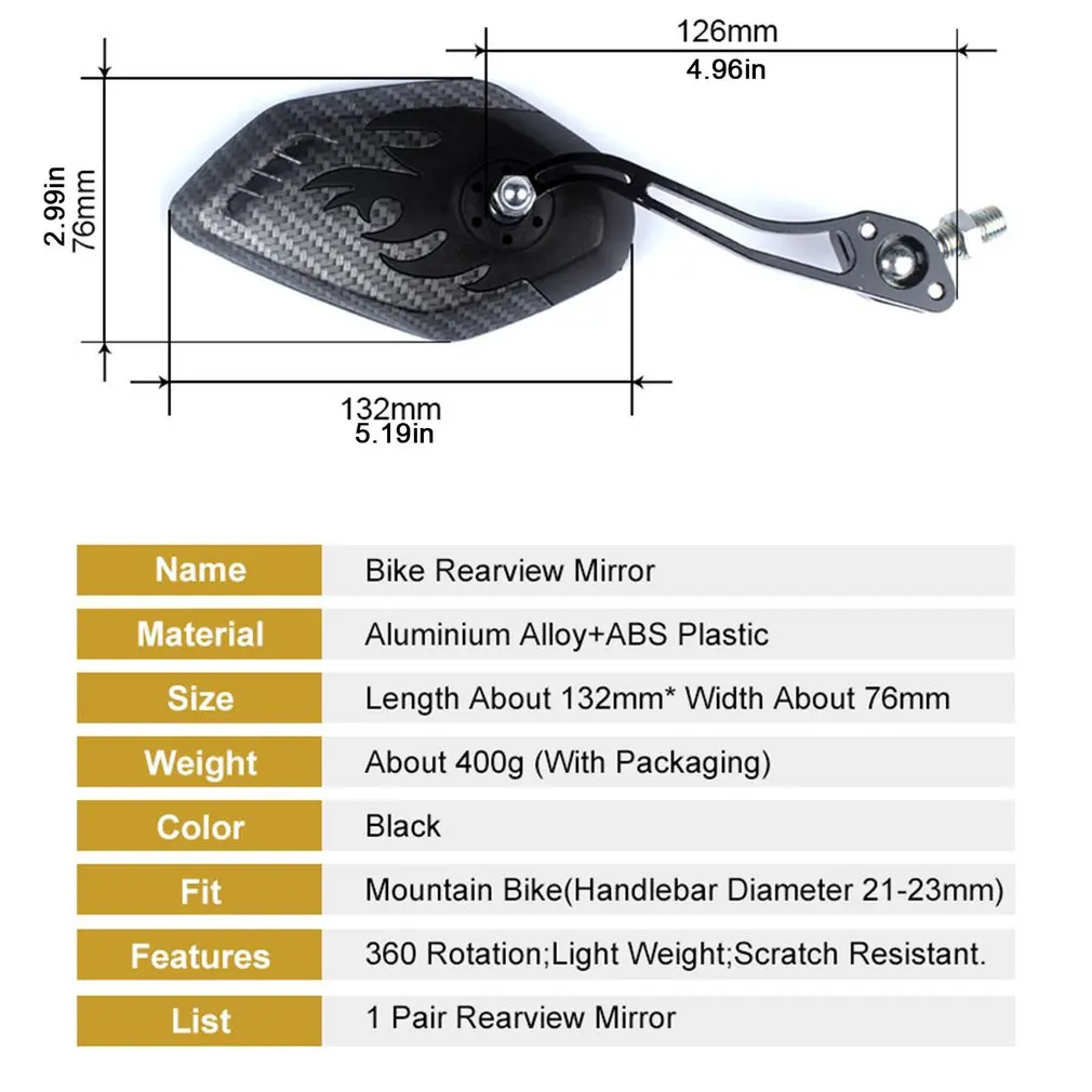 

Carbon Model Bicycle Handlebar Rearview Mirror 360 Rotation Rearview Mirror Fit MTB Cycling Accessories Aluminum Alloy