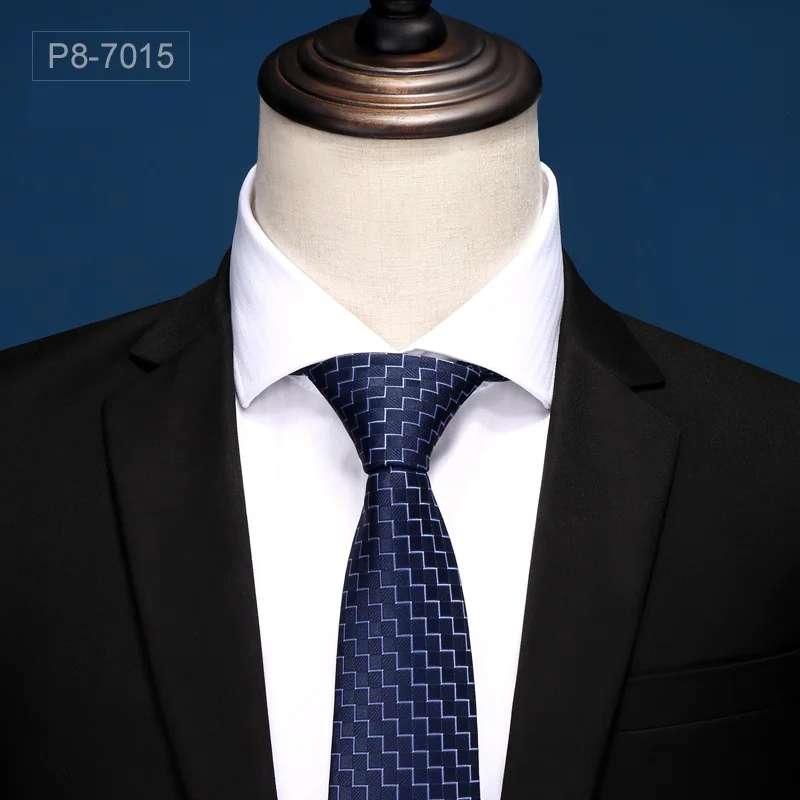 

High Quality 2020 Designer New Fashion Navy Blue Wave Plaid 8cm Ties for Men Necktie Party Business Formal Suit with Gift Box