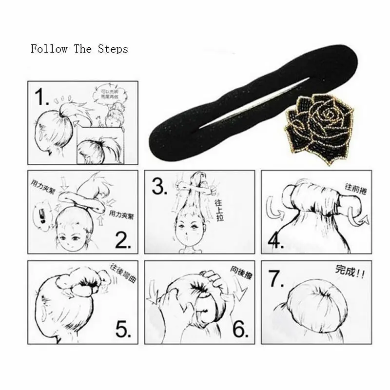 

Multi size Sponge Black Hair Styling Donut Bun Curler Maker Ring Magic Foam Donut Twist Tool Hair Clip 17.5cm and 22.5cm