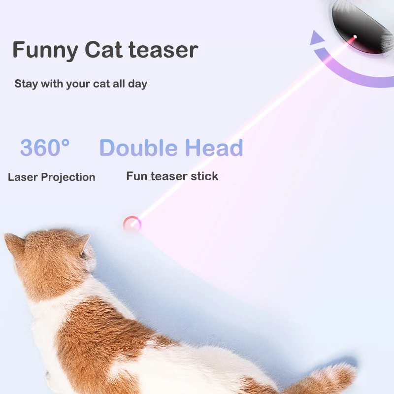 Juguete l&aacute;ser autom&aacute;tico para gatos con pluma, Robot interactivo el&eacute;ctrico giratorio de 360 grados, suministros inteligentes para gatos-3
