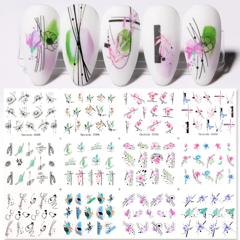 12Pcs Spring Colorful Floral Leaves Flowers Water Decals Stickers For Nails Butterfly Fruit Sliders DIY Manicures Accessories | Красота и