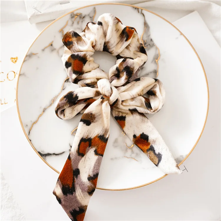 

New Fashion Women Velvet ribbon Leopard Print Ribbon Elastic Hair Bands Headband Scrunchie Rubber Band Hair Accessorie