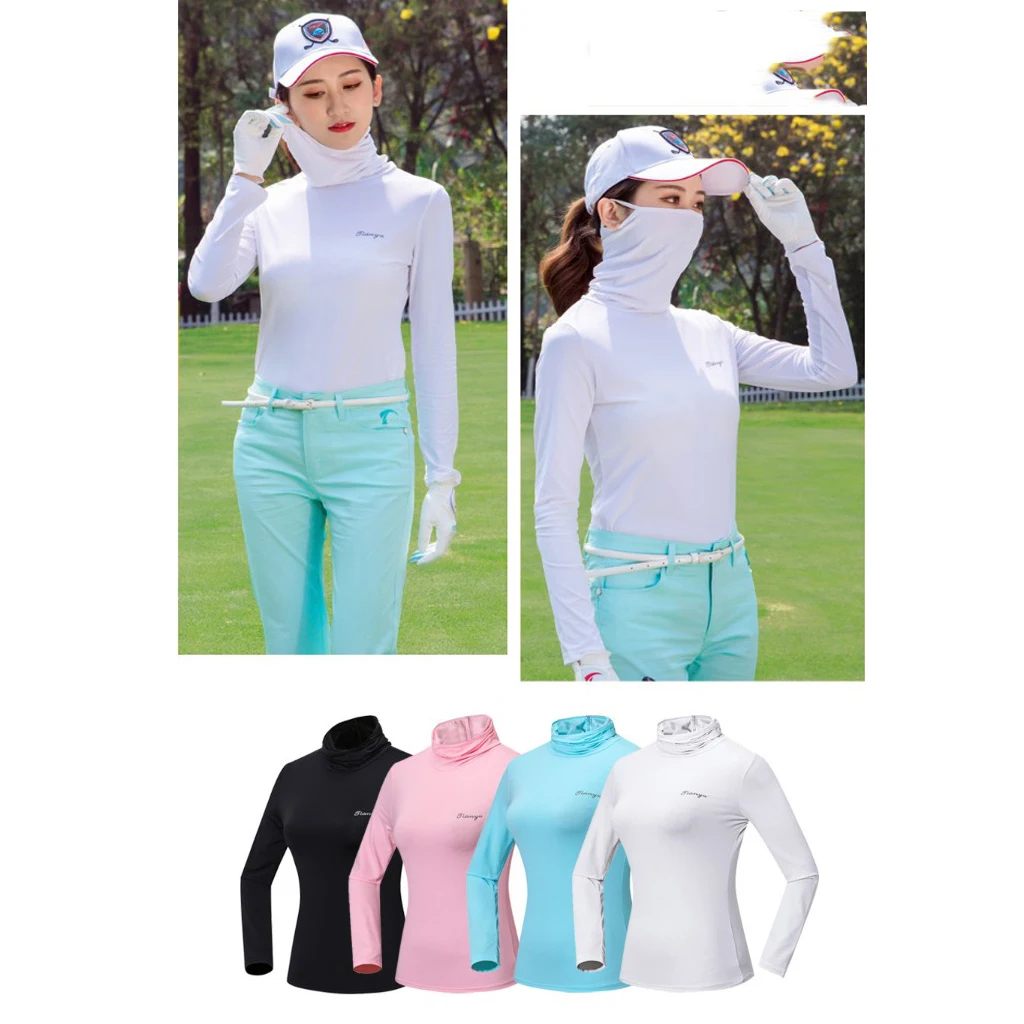 

Женские футболки для гольфа, Рубашки, Топы с длинным рукавом и маской для лета, розовые