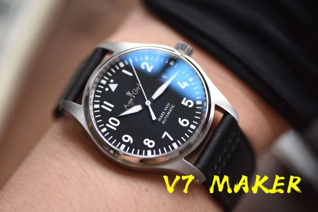 Роскошные брендовые Новые Мужские автоматические механические Pilot MARK x18 коричневые кожаные часы из нержавеющей стали сапфировые черные синие холщовые часы