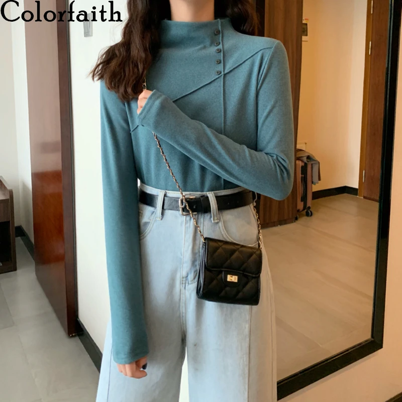 Colorfaith новинка 2020 Женские Весенние футболки одноцветные с длинным рукавом